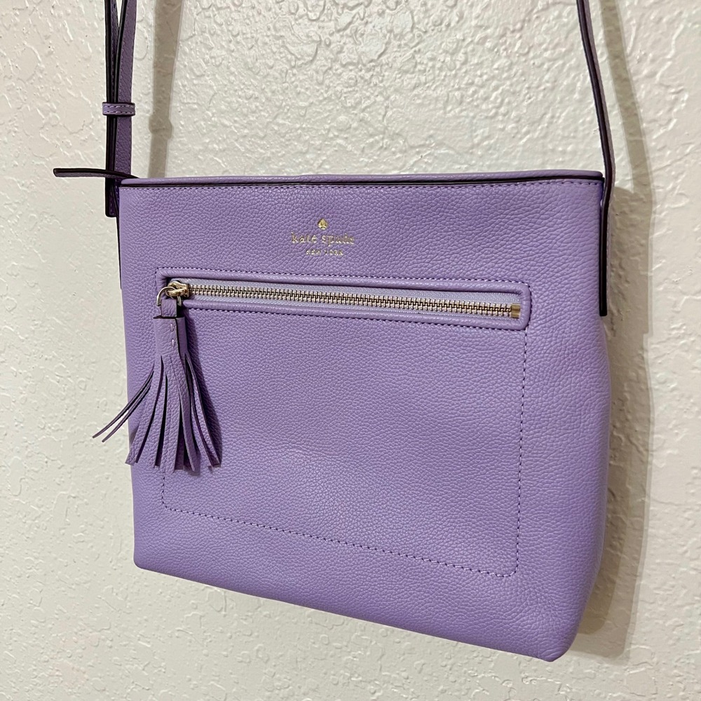 Kate Spade Purple Pebbled Leather Tassel Crossbody Bag Pastel Lavender WKRU5728